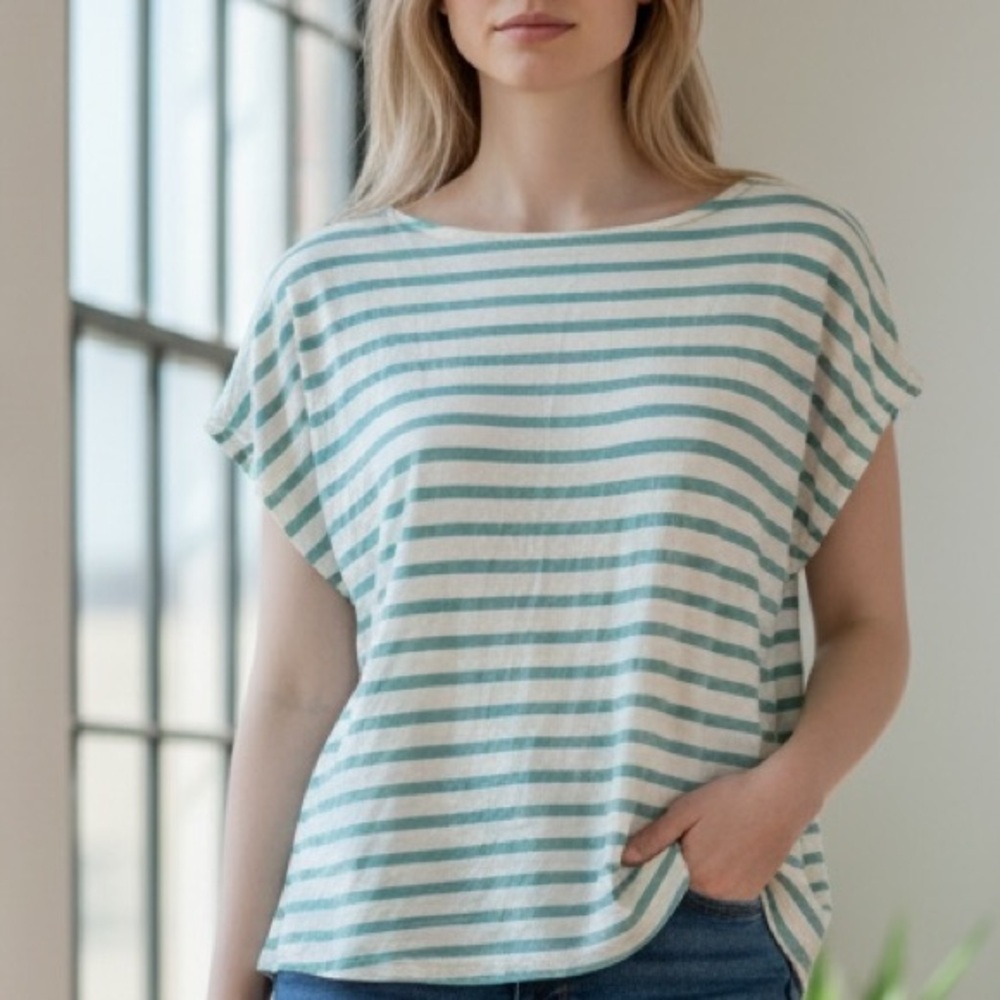 Green Envelope - Green and White Striped Blouse